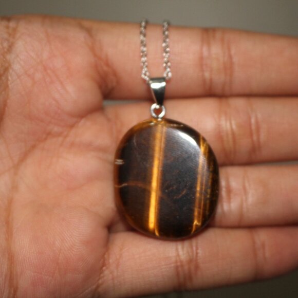 Tiger’s Eye Polished Stone Pendant Necklace – Natural Brown Gem Charm - Picture 6 of 6